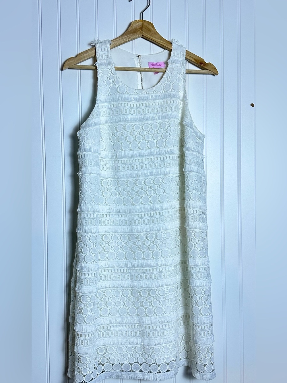 Lilly Pulitzer Annette Shift Lace Dress Resort White Fringe 6 Lined - Picture 8 of 14